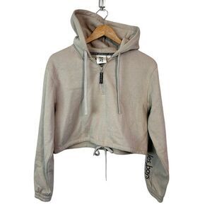 Les Girls Les Boys Cropped Pullover Hoodie Sweatshirt S Tan 100% Cotton